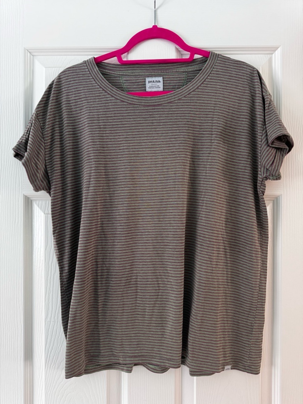 prAna Striped Short Sleeve Tee — Olive & Lavender Women’s XL